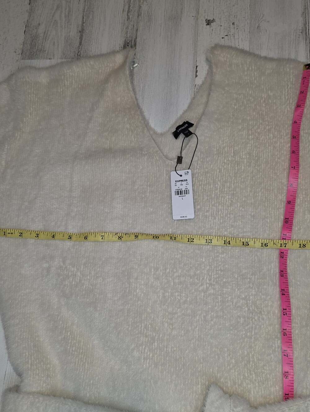 Express Fuzzy Eyelash Knit Sweater Dress Ivory Belted V-Neck Long Sleeve NWT L - Picture 10 of 12